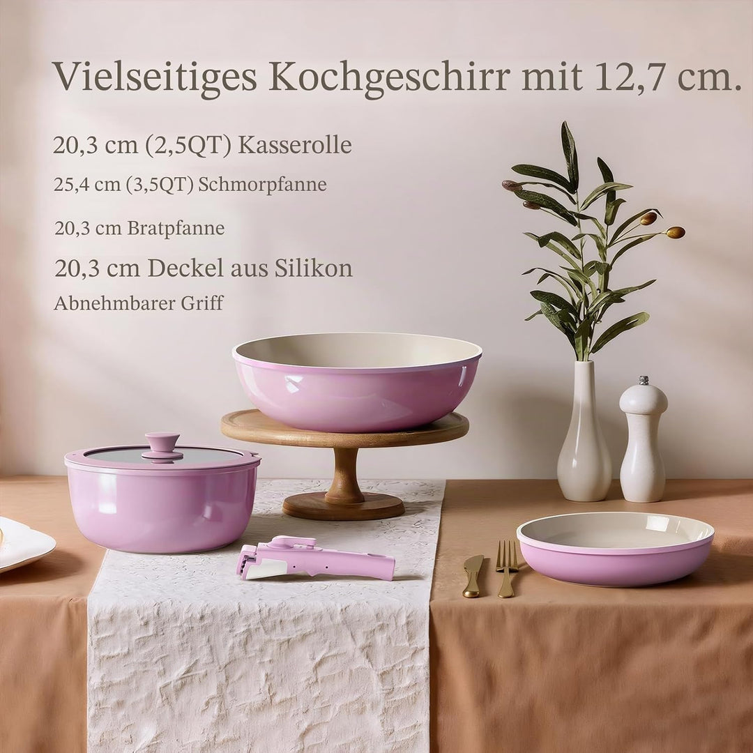 Töpfe und Pfannen Set Non-Stick, Keramik Kochgeschirr Set Abnehmbare/abnehmbare Griffe, RV Camping K