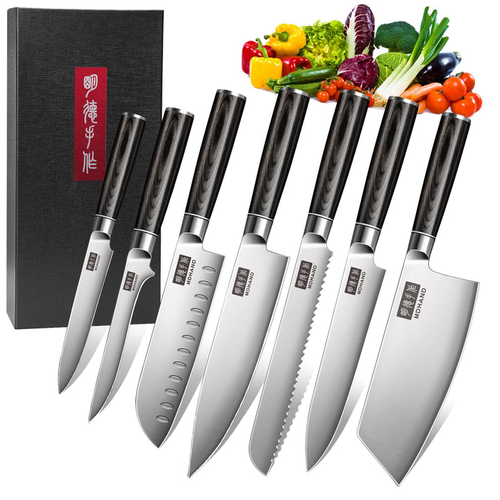 MDHAND 7-teilig Küchenmesser Set, Messerset aus hochwertigem Edelstahl, Profi Kochmesser mit Scharfe