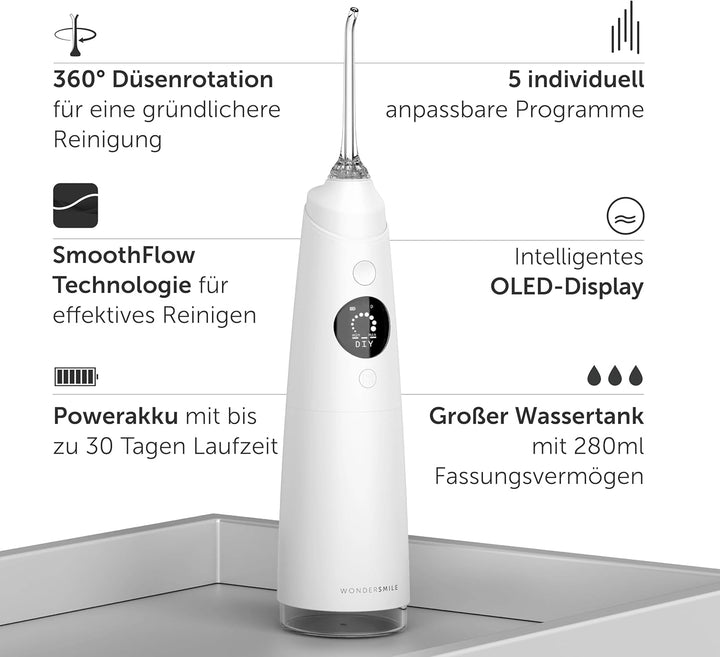 Wondersmile Munddusche PRO - Testsieger 2024-100 Tage risikofrei testen - SmoothFlow-Technologie für