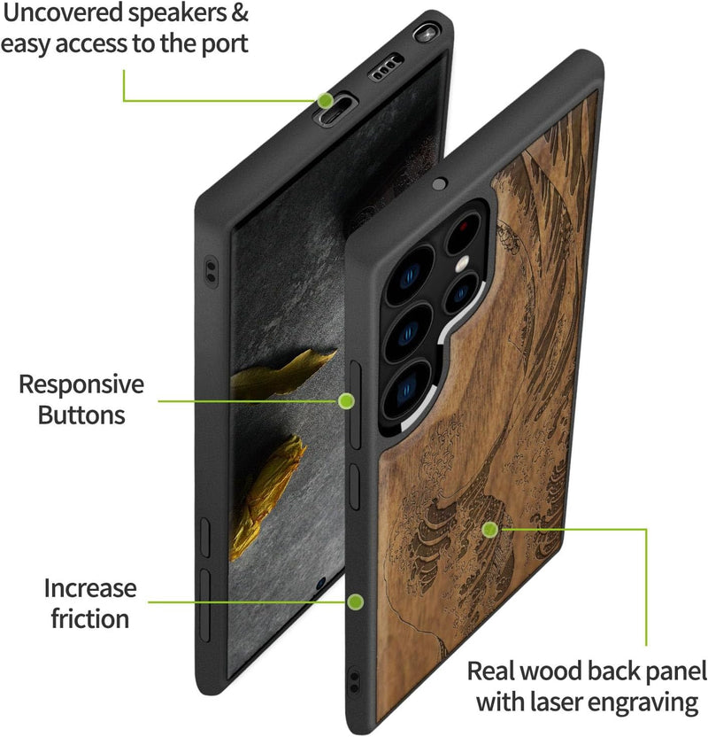 Carveit Handyhülle für Galaxy S22 Ultra Case [Holz und TPU Silikon Hybrid hülle] Stossfeste Stosssta