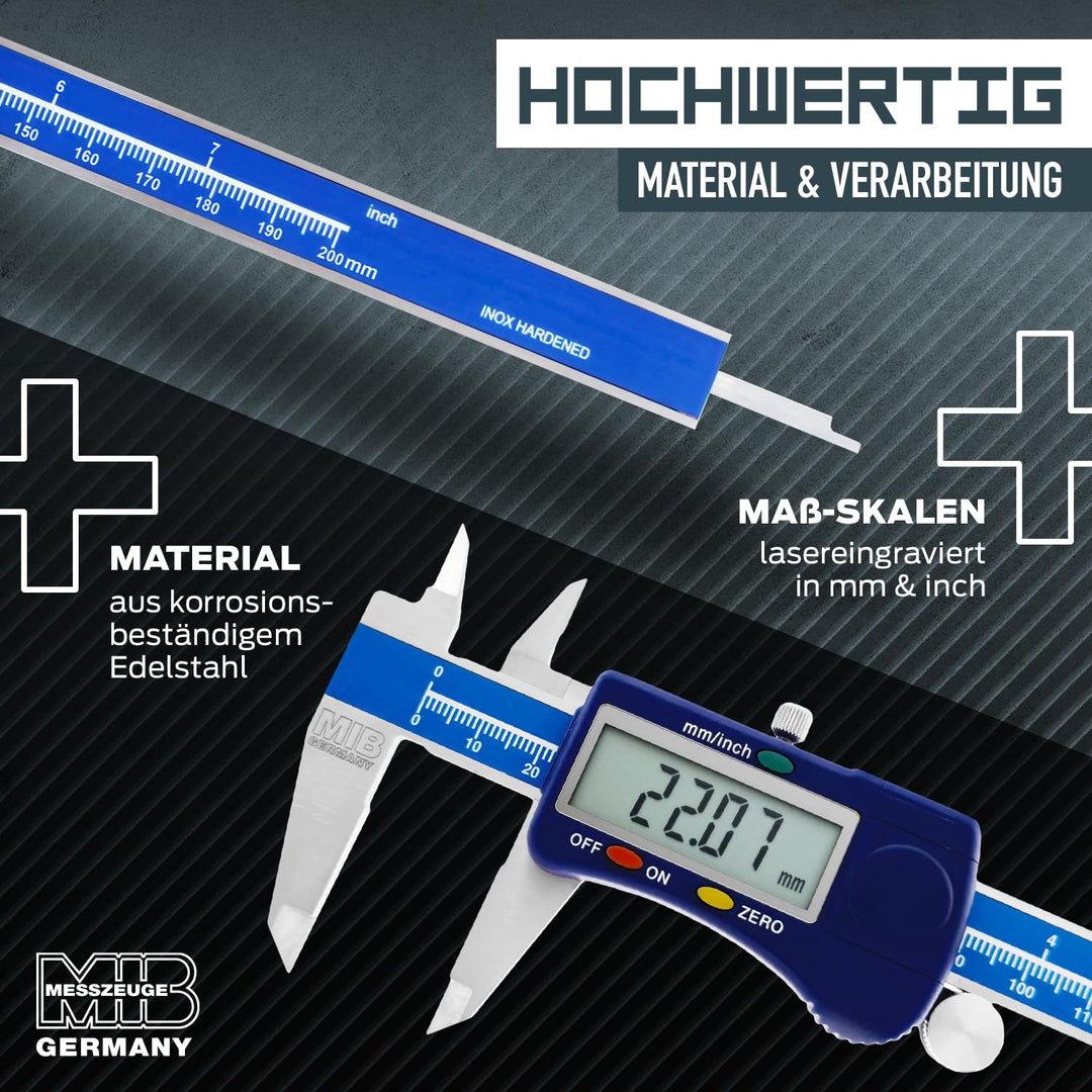 MIB Digitaler Messschieber mit Rolle DIN 862 200mm | Werkzeug für präzise Messungen | Messschieber d