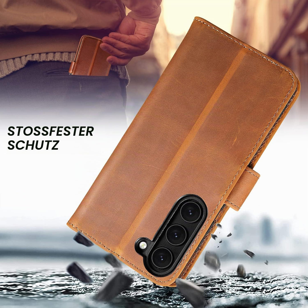 LENSUN Echtleder Hülle für Samsung Galaxy S23, Handyhülle [Echtes Leder] [Kartenfach] [RFID Schutz]