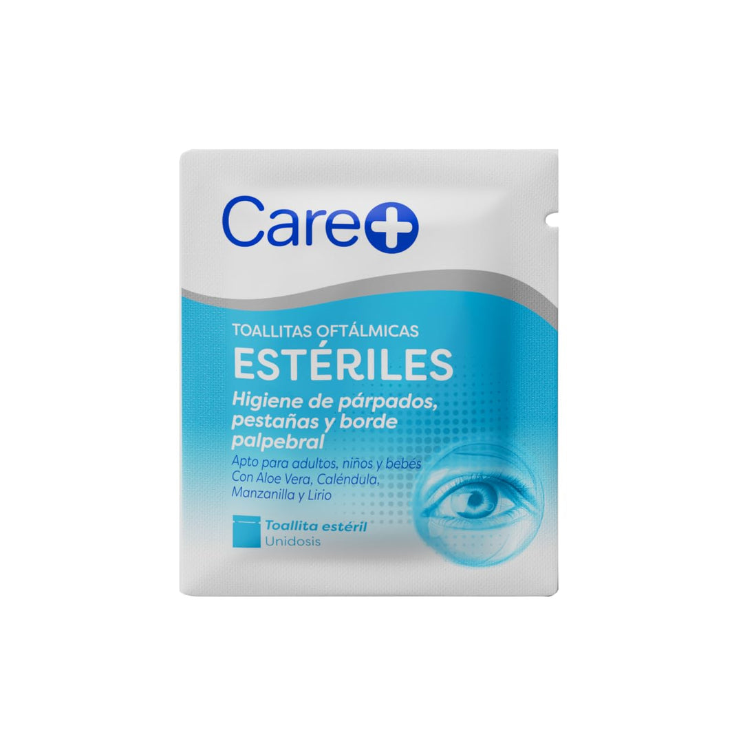 Care+ Ophthalmic Wipes — tägliche Hygiene für Augenlider, Wimpern und Lidränder — Aloe Vera, Ringelb