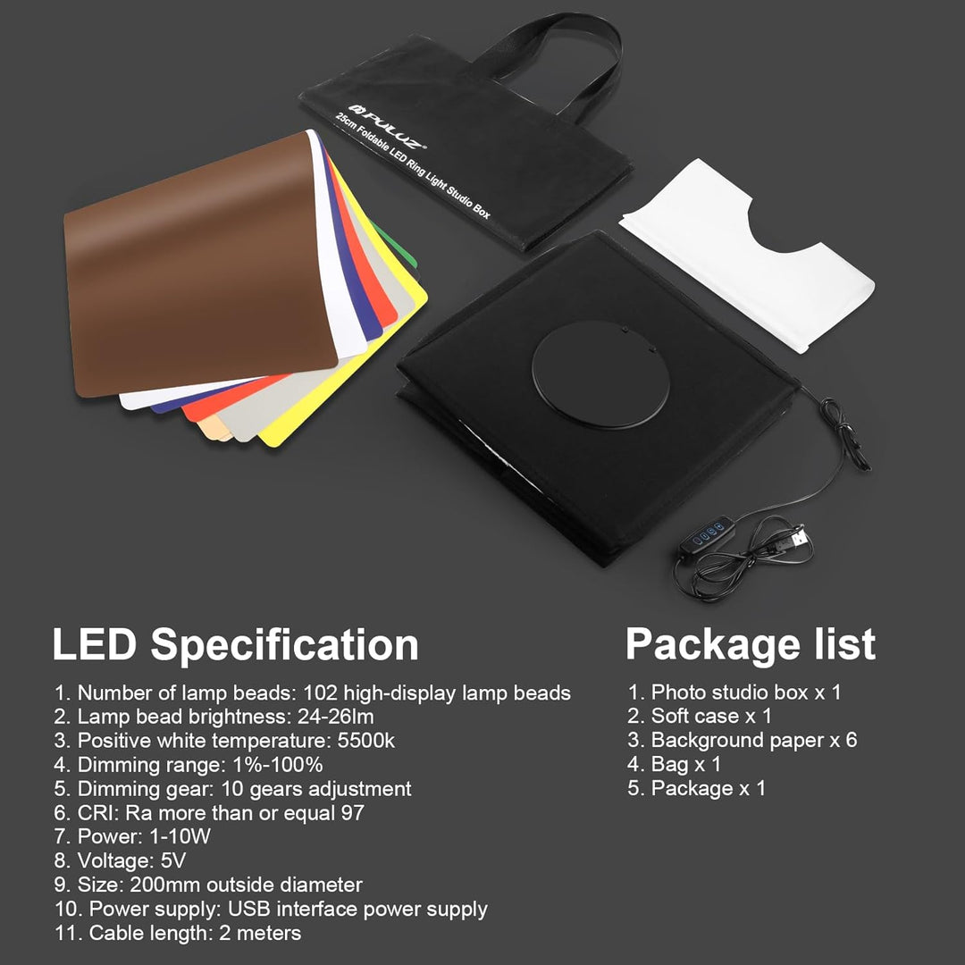 PULUZ Fotostudio Lichtbox 25cm Lichtzelte Fotografie klein Light Box Tragbare Faltbare Desktop Schie