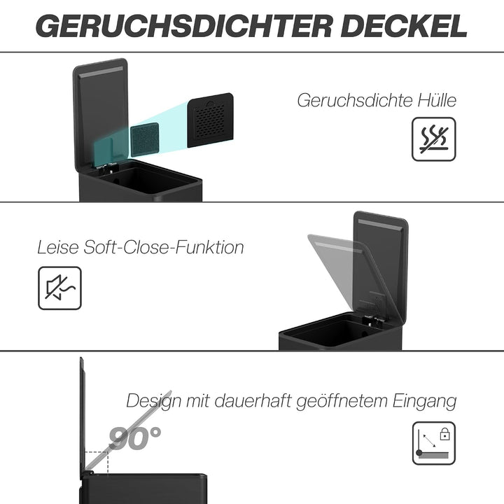HOMCOM Mülleimer 20 L Treteimer mit Softclose-Deckel und Pedal Abfalleimerinkl. Inneneimer Abfallsam