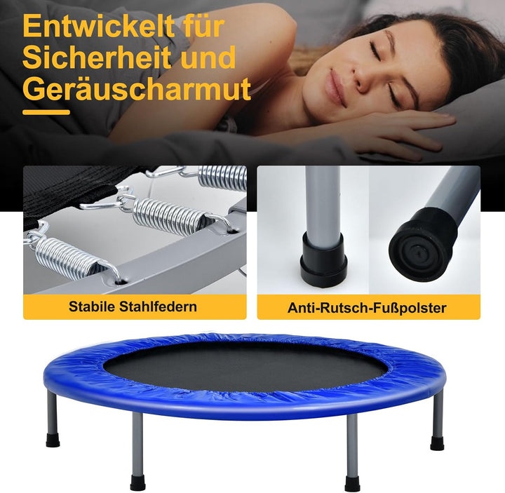 GOPLUS Fitnesstrampolin Indoor, φ101cm Mini Trampolin mit höhenverstellbarer Haltegriff, klappbares
