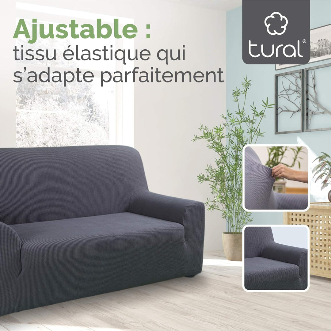 Tural - Sofabezug 100% wasserdicht und elastisch, grau | 1 Sitzer (70cm – 100cm) Venezia | Sofabezug