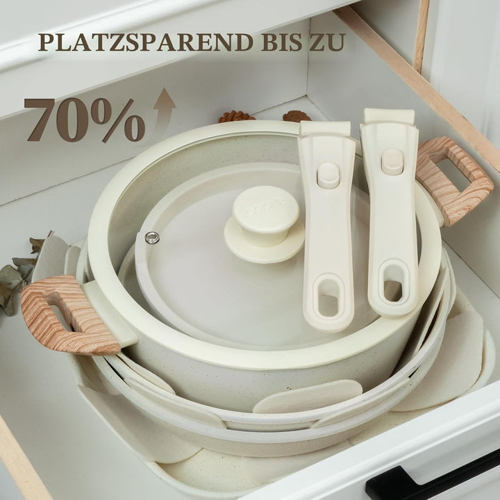 Keramik Topfsets Pfannenset 23 Teilig Antihaft Kochgeschirr mit Abnehmbarem Griff Stapelbar Topfset