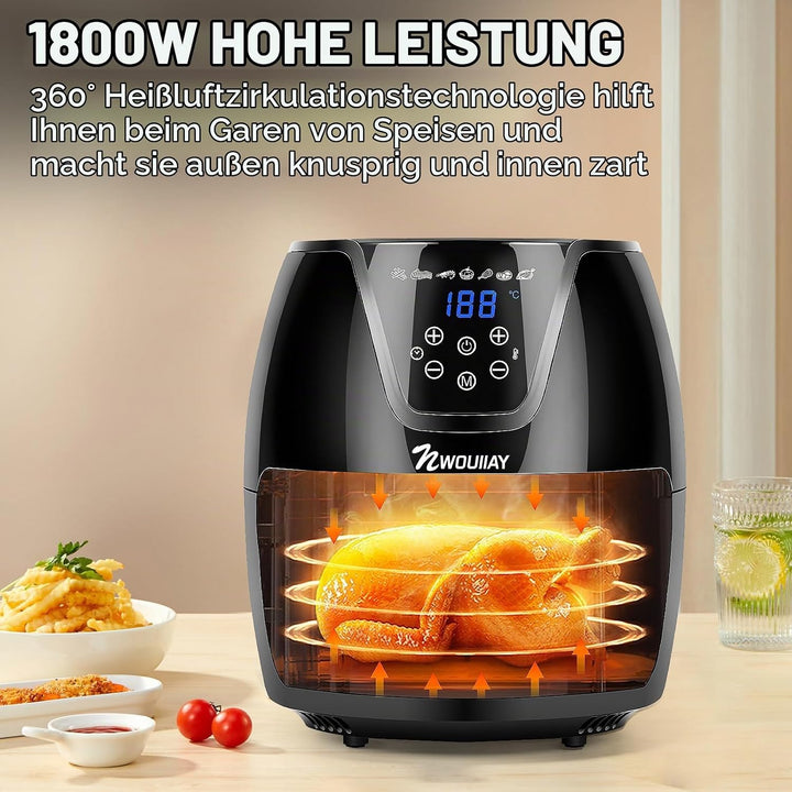 Heissluftfritteuse 5,5L 1800W Air Fryer LED-Touchscreen Frittieren ohne Öl | Grosses Fassungsvermöge