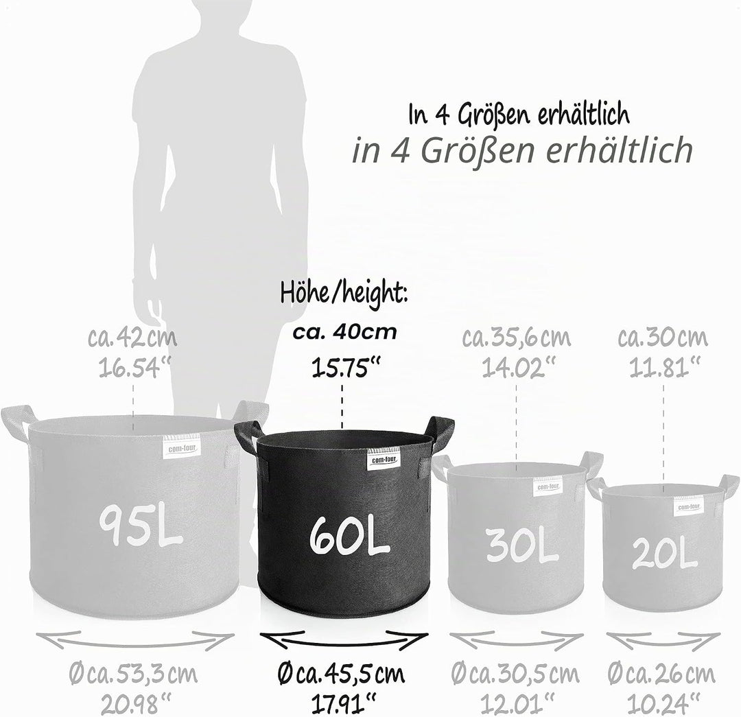 com-four® 5X Pflanzsack je 60 L für Kartoffeln - Tomaten-Kübel mit Griffen - Pflanztasche - Pflanzto