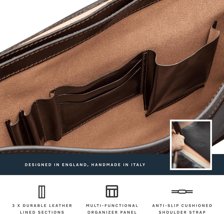 Maxwell Scott Klassischer Herren Leder Aktenkoffer Paolo3 in Dunkelbraun, Dunkelbraun