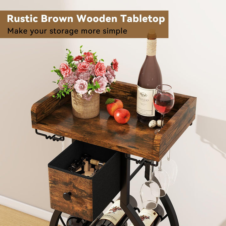 IBUYKE Weinregal Freistehend für 15 Flaschen,Flaschenregal mit Glashaltern und Speicher Schublade,Mi