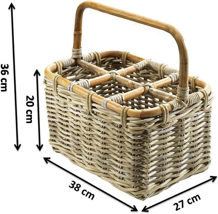 Kobolo Flaschenkorb Flaschenträger für 6 Flaschen aus grauem Rattan