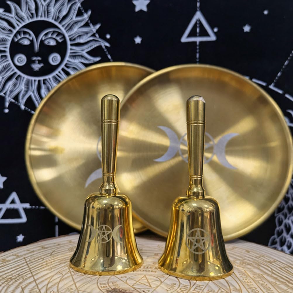 MAGICLULU Kleine Altarglocke Handklingel Mit Pentagramm-Muster Messdienerglocke Hochzeitsdekoration