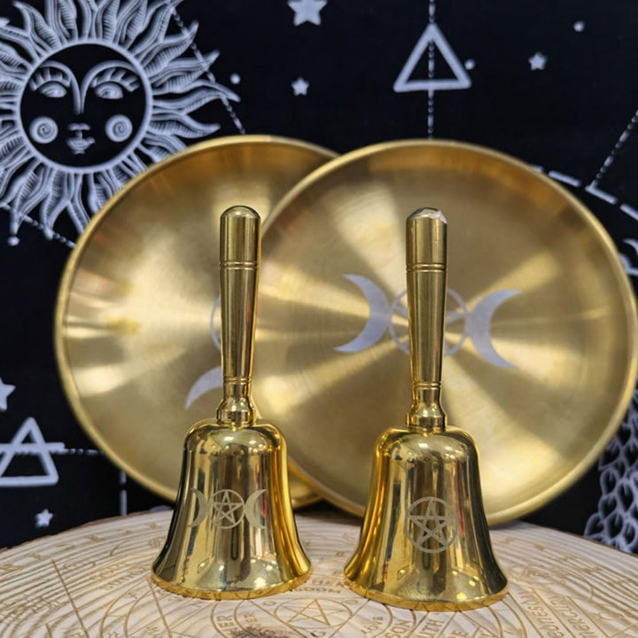 MAGICLULU Kleine Altarglocke Handklingel Mit Pentagramm-Muster Messdienerglocke Hochzeitsdekoration