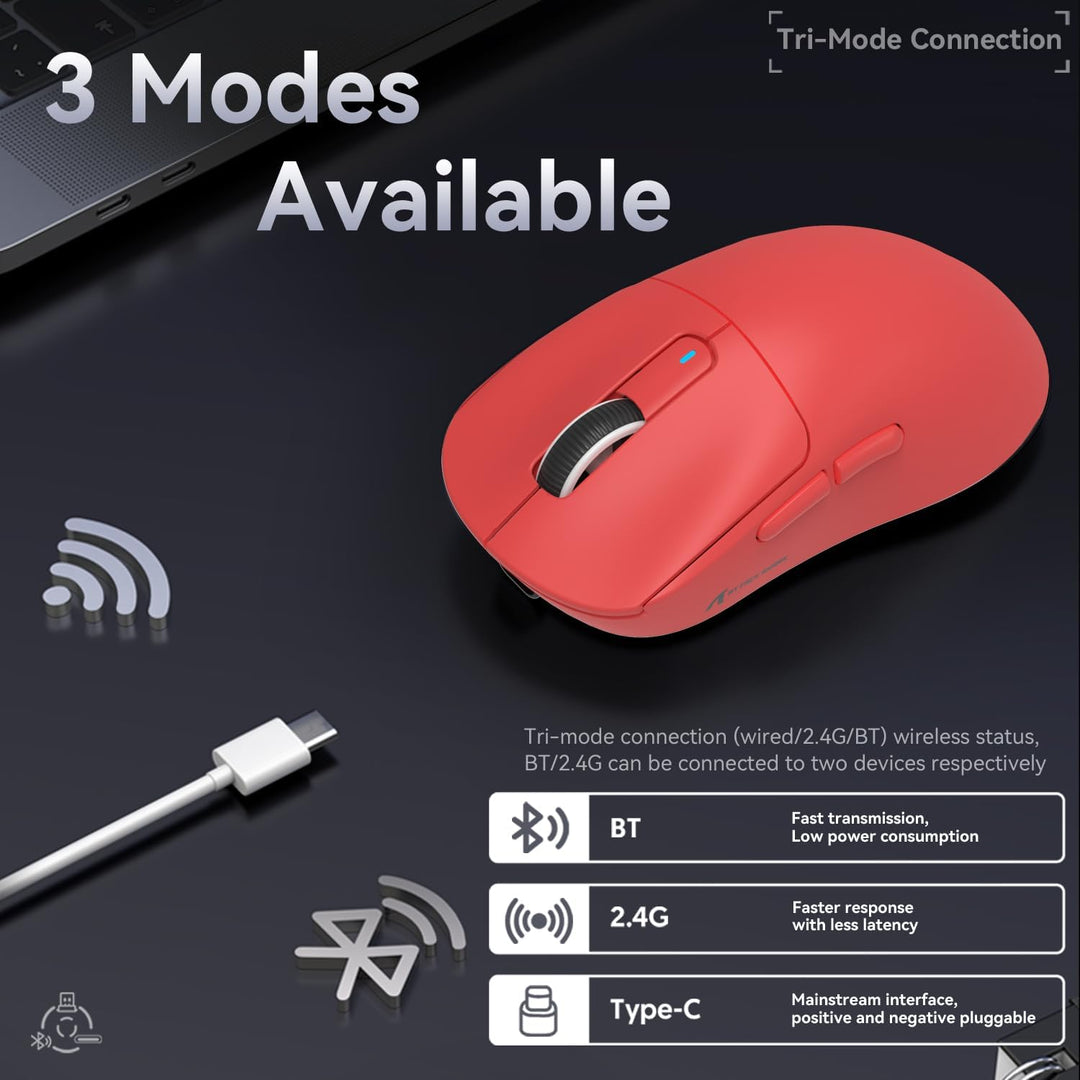ATTACK SHARK X3 49g Ultraleicht Maus, PixArt PAW3395 Gaming-Sensor, BT/2,4G Kabellose/Kabelgebundene