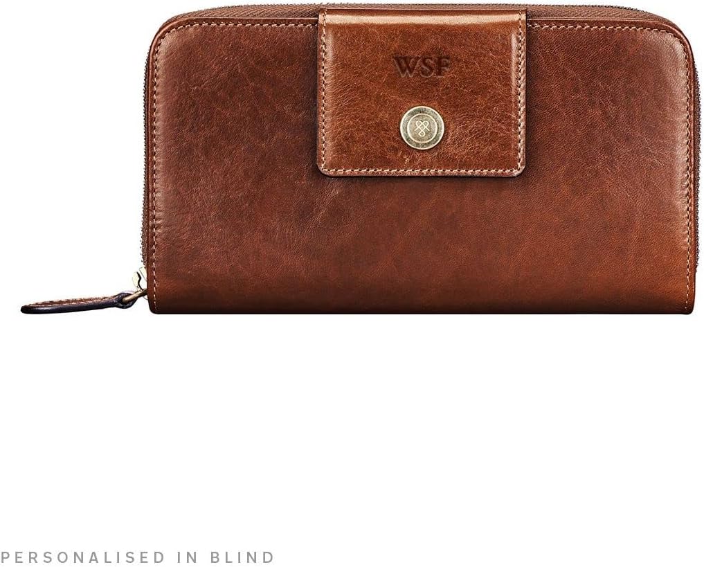 Maxwell Scott Italienisches Damen Leder Portemonnaie Giorgia in Cognac Braun, Cognac Braun