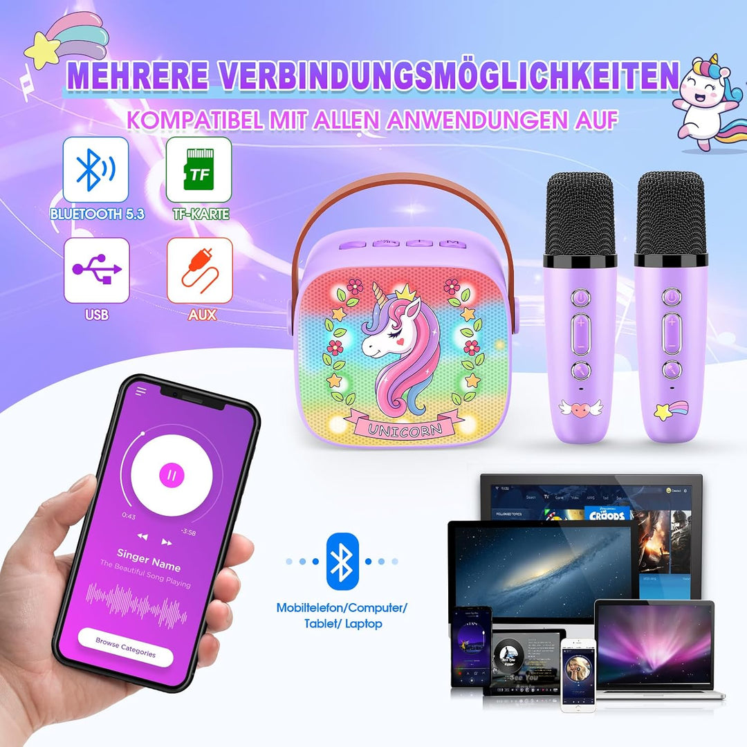 Dislocati Karaoke Maschine mit 2 Bluetooth Mikrofonen für Kinder, Ostern Einhorn Geschenke Spielzeug