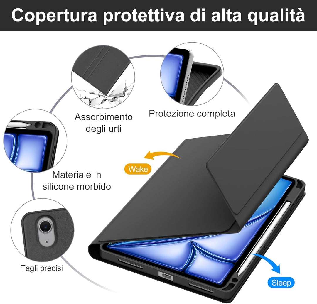 Schutzhülle mit Tastatur für iPad Air 11 Zoll M4 2026/M3 2025/M2 2024 mit italienischem QWERTY Kabel