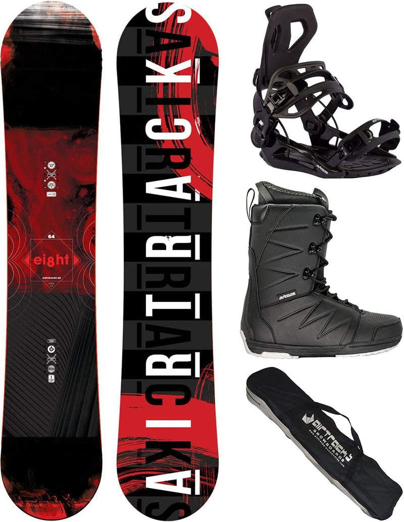 Airtracks Snowboard Set - Eight Snowboard Wide Hybrid Rocker + Bindung Master Fastec + Boots + SB Ba