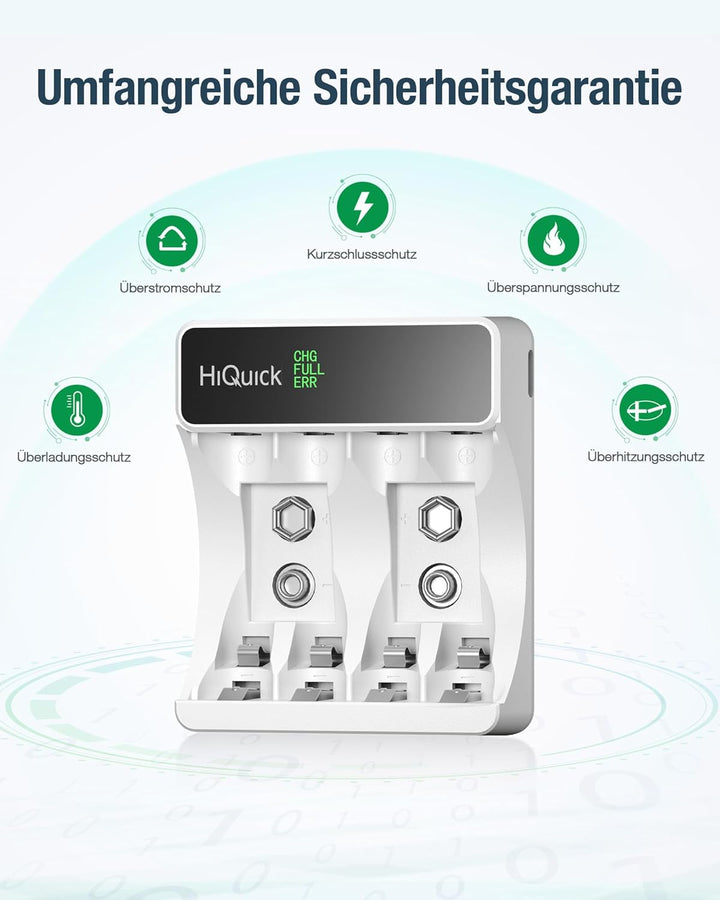 HiQuick Universal Akkuladegerät mit 4 AA Akkus + 4 AAA Akkus, Ladegerät für NI-MH/NI-CD Mignon AA Mi