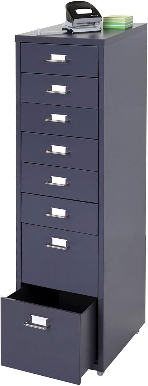 PROREGAL Rollcontainer Housten HxBxT 110x28x41cm 8 Schubladen Dunkelgrau Schubladenschrank Stahlschr