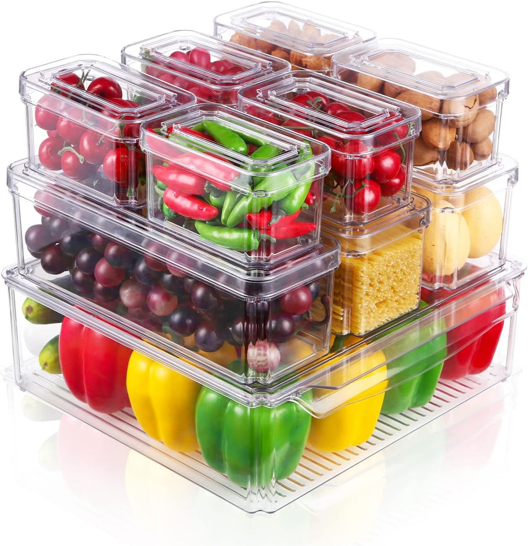 JOSPL Kühlschrank Organizer 10er Set,Durchsichtig Stapelbare Aufbewahrungsbox Organizer Set kleine K