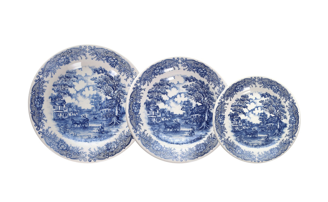 Tognana Old England Tafelservice für 6 Personen, 18-teilig, Steinzeug, Weiss und Blau