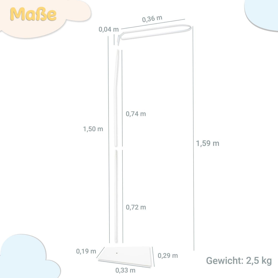Babykajo Betthimmel Stange mit Standfuss - Freistehende Himmelstange für Babybetten. Gestell aus Met