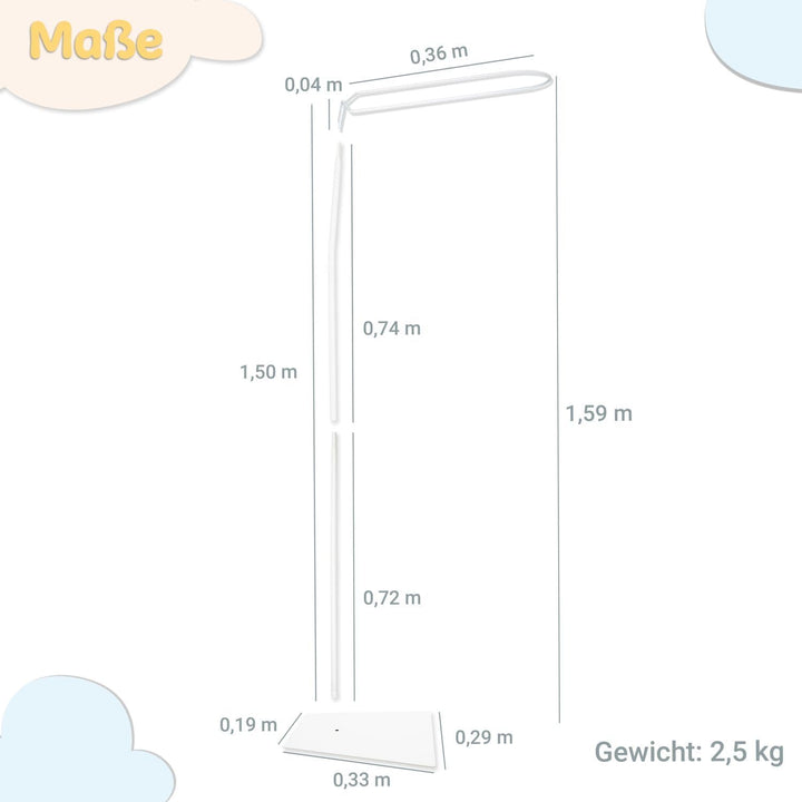 Babykajo Betthimmel Stange mit Standfuss - Freistehende Himmelstange für Babybetten. Gestell aus Met