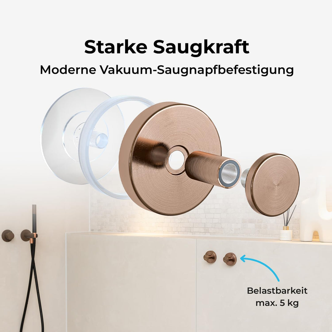 Sanova Handtuchhalter ohne Bohren 2er Set Kupfer Bronze – Handtuchhaken mit Saugnapf – Twist & Lock
