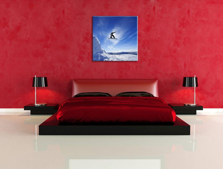 Pixxprint Snowboard Sprung Extremsport als Leinwandbild | Grösse: 70x70 cm | Wandbild| Kunstdruck |