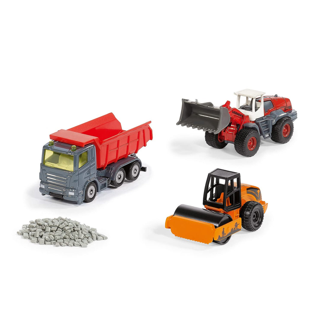 siku 6329, Geschenkset Strassenbau, Muldenkipper, Liebherr Radlader, Strassenwalze, Bewegliche Teile