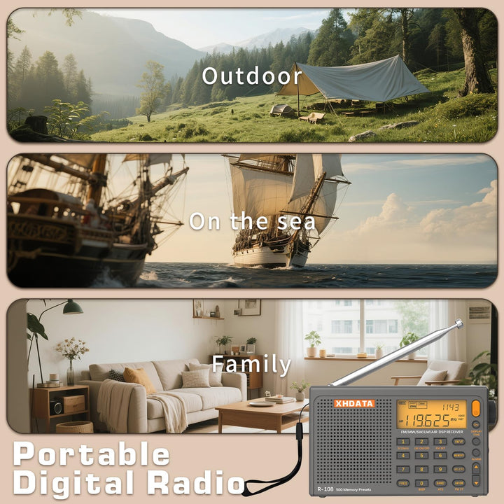 XHDATA R-108 Kleines Tragbare Radios Wiederaufladbares Batterieradio UKW FM AM SW Airband Radio welt