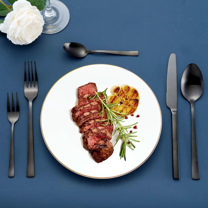 Besteck Set 12 personen, Hunnycook 60-teilig Besteck Schwarz mit Gabeln Löffel Messer, Edelstahl Sch
