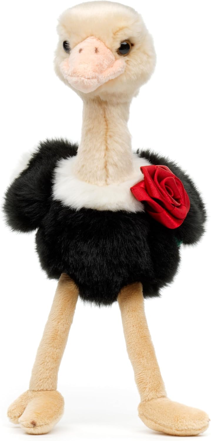 Uni-Toys - "Blumen-Strauss - Vogel Strauss mit roter Rose - 28 cm (Höhe) - Plüschtier, Kuscheltier "