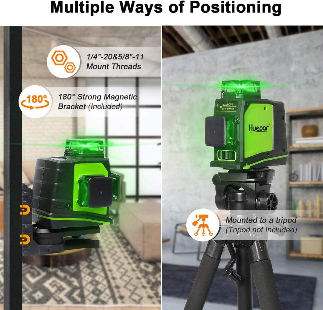 Huepar 3 x 360 Kreuzlinienlaser Grün, 360 Grad 3D Linienlaser Umschaltbare Selbstnivellierenden Lase