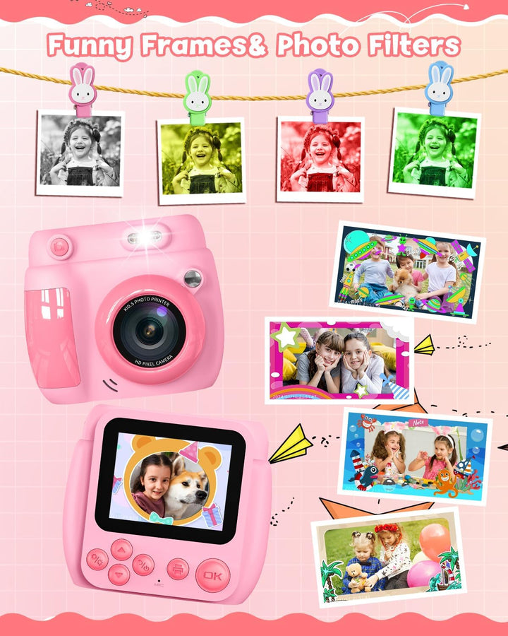 Gofunly Sofortbildkamera Kinder, 2.4 Zoll Bildschirm Kinderkamera Sofortbildkamera mit 32GB Karte &