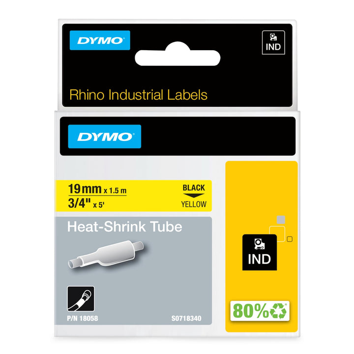 DYMO Rhino Industrie Schrumpfschlauch-Kabeletiketten - 19 mm x 1,5 m - Schwarz auf gelb - für DYMO R