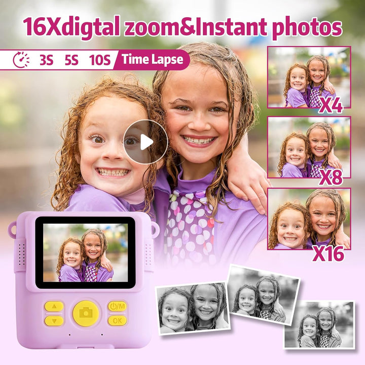 Kinderkamera, Sofortbildkamera ,1080P 2.4 Zoll Bildschirm Digitalkamera mit 16x Digitalzoom, 32GB TF