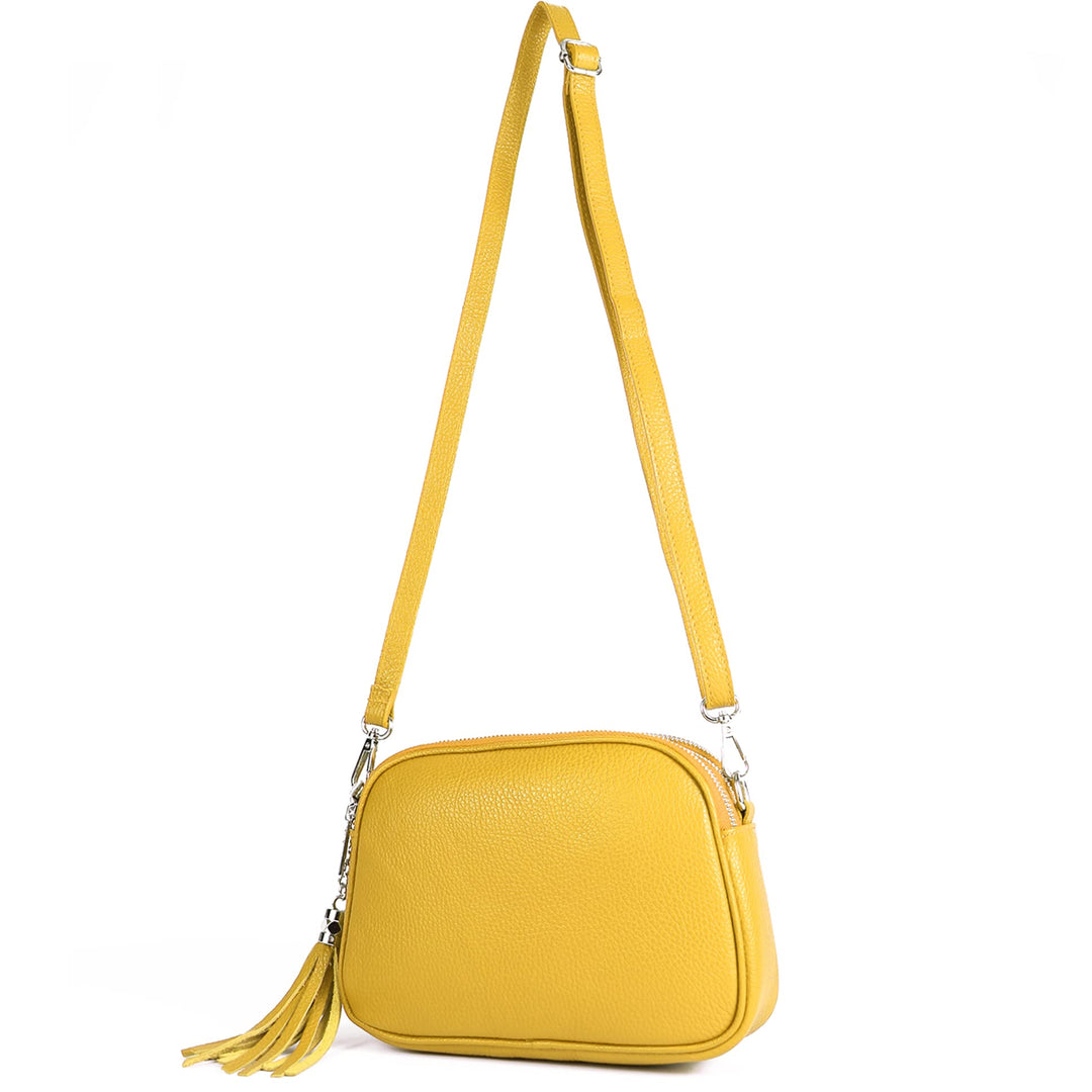 modamoda de - T238 - ital. Damen Umhängetasche Leder Medium, Farbe:Sonnengelb, Sonnengelb