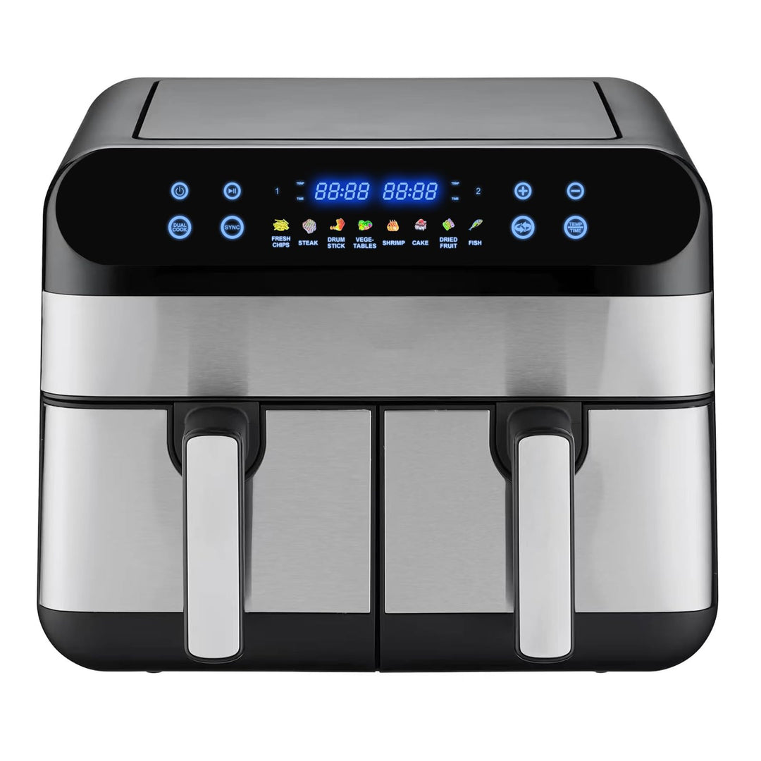 Panana Dual Zone Heissluftfritteuse mit Sichtfenster, Friteuse sans Huile avec 2 Tiroir, 9L XL Airfr