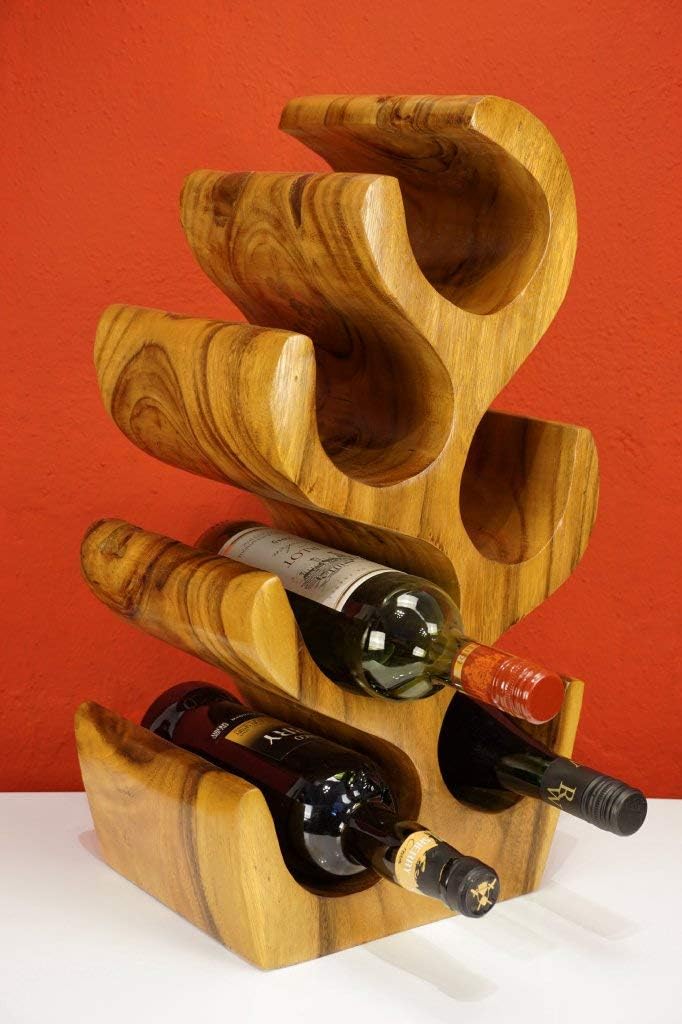 Kinaree Massivholz Weinregal für 6 Flaschen - 50cm freistehendes Flaschenregal in Baum Form aus eine