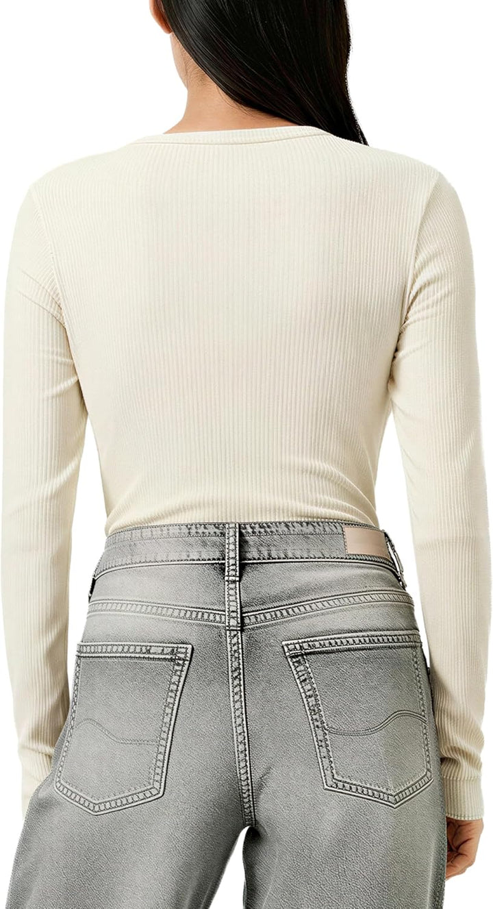 QS Geripptes Longsleeve im Slim Fit XXL 0200_creme, XXL 0200_creme