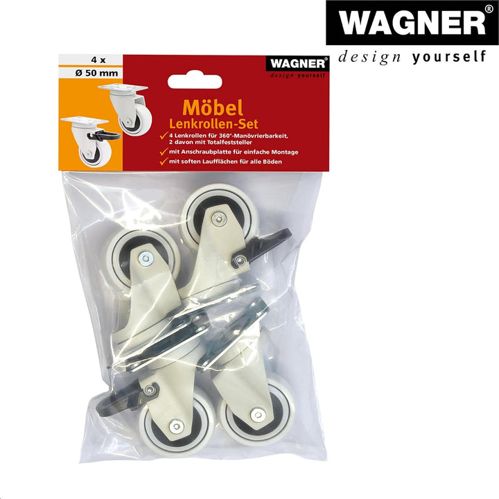 WAGNER Design - 3C - Lenkrollen / Apparaterollen / Möbelrollen 4tlg. Set - weiss, Softlauffläche, Du