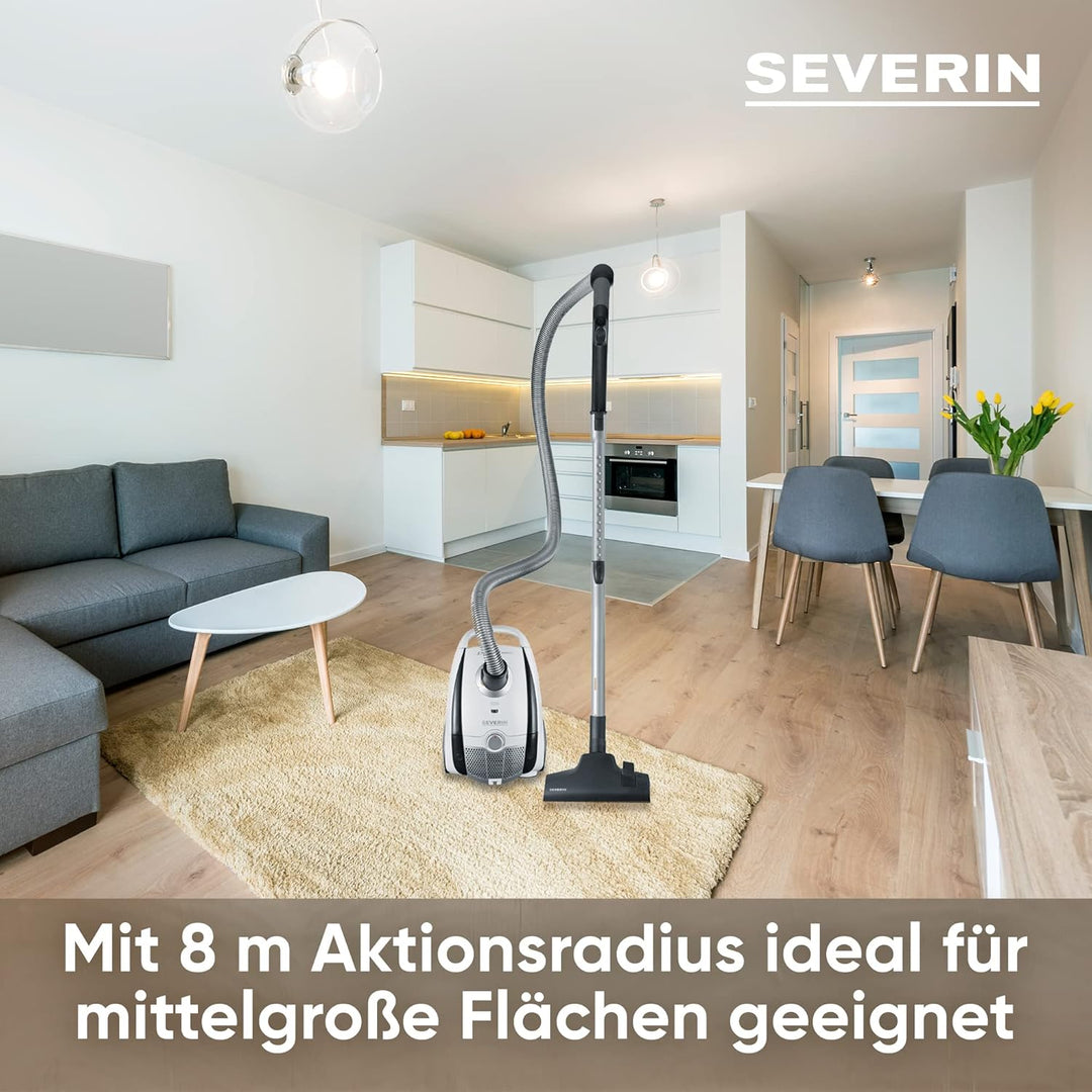 Severin BC 7035, Beutel-Staubsauger, ‎750 Watt, 2 L, ‎25.5 x 35.5 x 20 cm, Schneeweiss-platingrau 2L