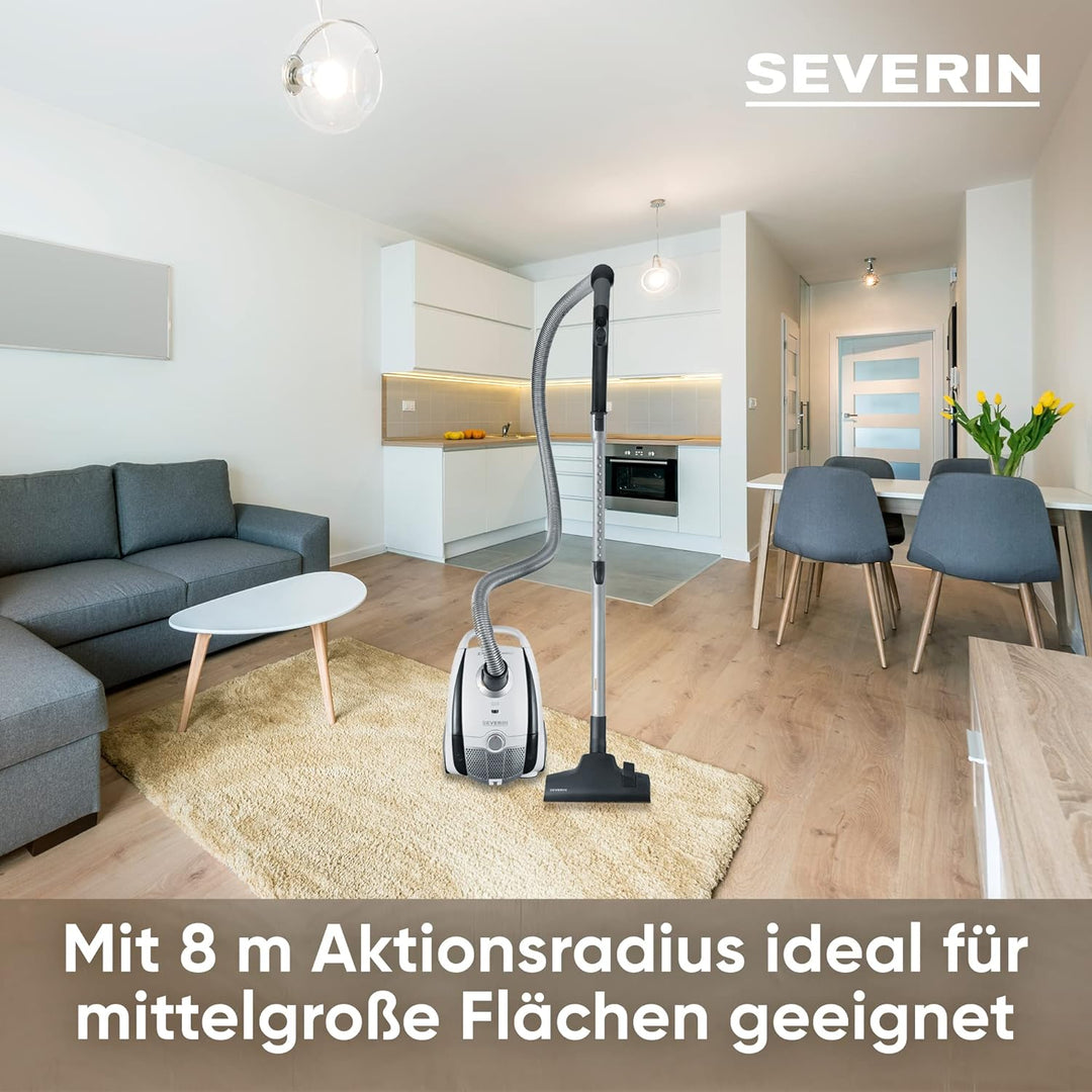 Severin BC 7035, Beutel-Staubsauger, ‎750 Watt, 2 L, ‎25.5 x 35.5 x 20 cm, Schneeweiss-platingrau 2L