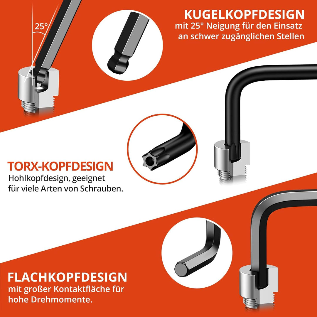 GETLITOOL Innensechskant Satz, 35tlg. Innensechskantschlüssel Kugel HX Metrisch, Zoll un TX Torx Win