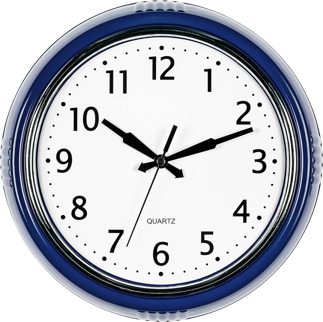 Bernhard Products Retro-Wanduhr, 24,1 cm, Marineblau, Küche, 50er-Jahre-Design, rund, leise, Nicht t