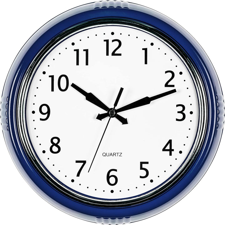 Bernhard Products Retro-Wanduhr, 24,1 cm, Marineblau, Küche, 50er-Jahre-Design, rund, leise, Nicht t